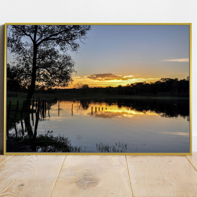 Quadro Açude E Pôr Do Sol Na Fazenda