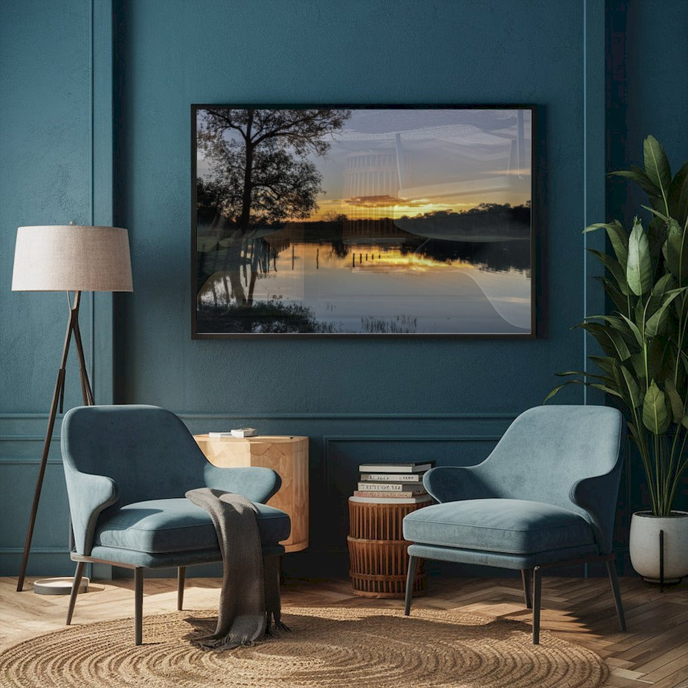 Quadro Açude E Pôr Do Sol Na Fazenda