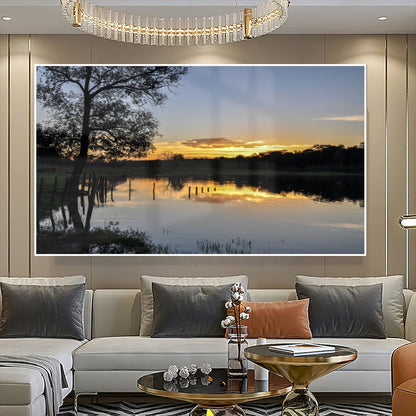 Quadro Açude E Pôr Do Sol Na Fazenda