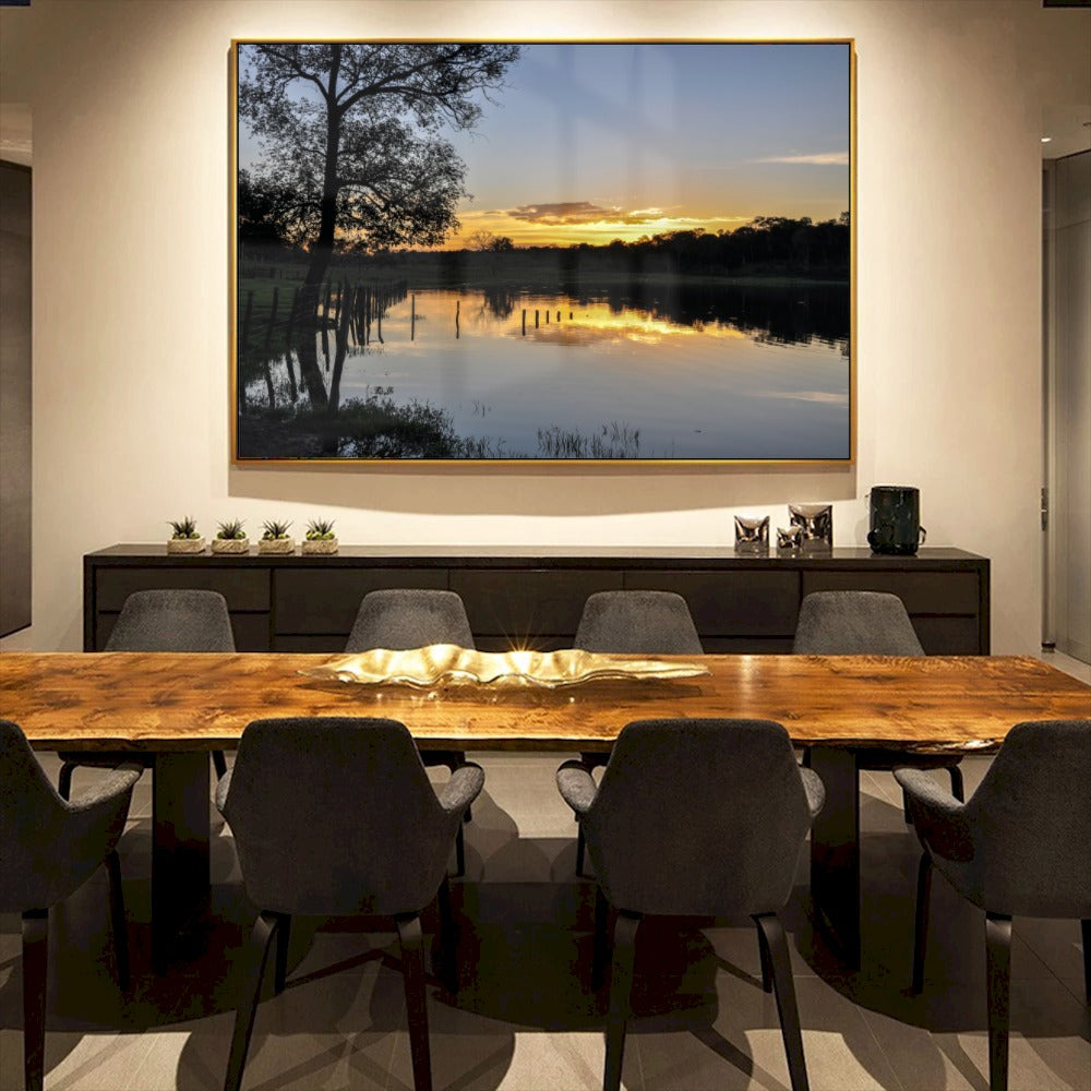Quadro Açude E Pôr Do Sol Na Fazenda