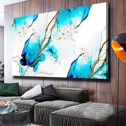 Quadro Decorativo Azul E Dourado Abstrato