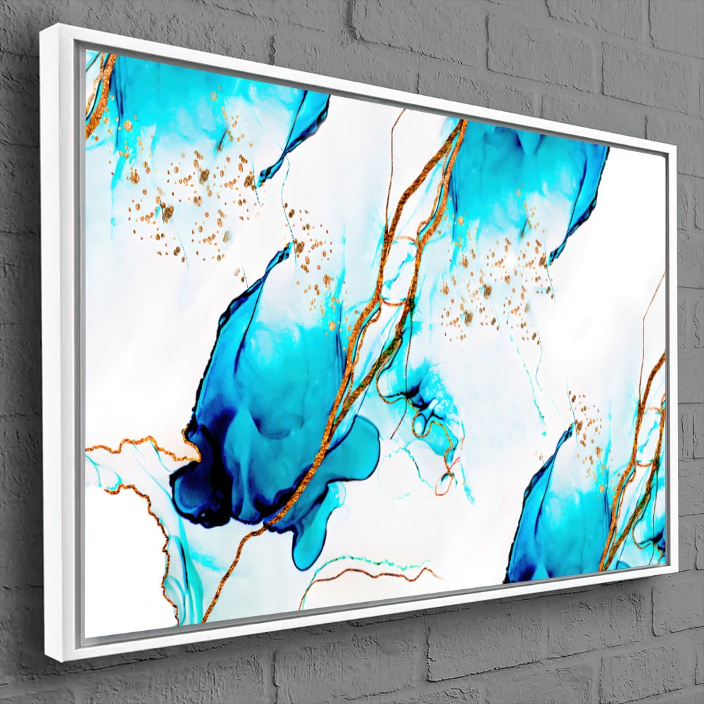 Quadro Decorativo Azul E Dourado Abstrato