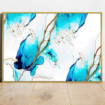 Quadro Decorativo Azul E Dourado Abstrato