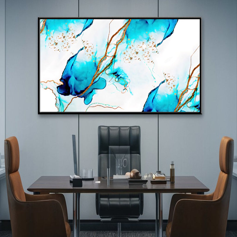 Quadro Decorativo Azul E Dourado Abstrato