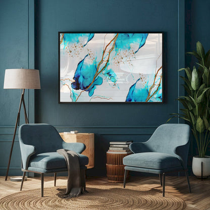 Quadro Decorativo Azul E Dourado Abstrato