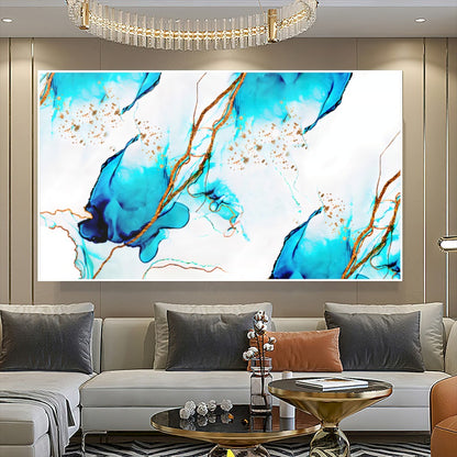 Quadro Decorativo Azul E Dourado Abstrato