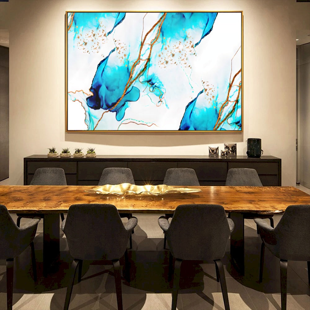 Quadro Decorativo Azul E Dourado Abstrato