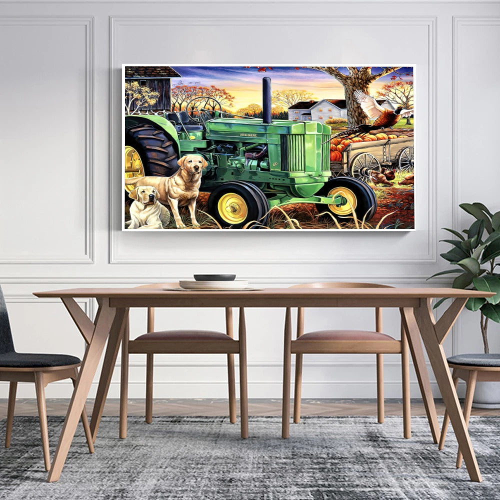 Quadro Fazenda E Trator Vintage Estilo Pintura