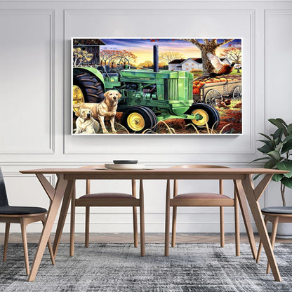 Quadro Fazenda E Trator Vintage Estilo Pintura
