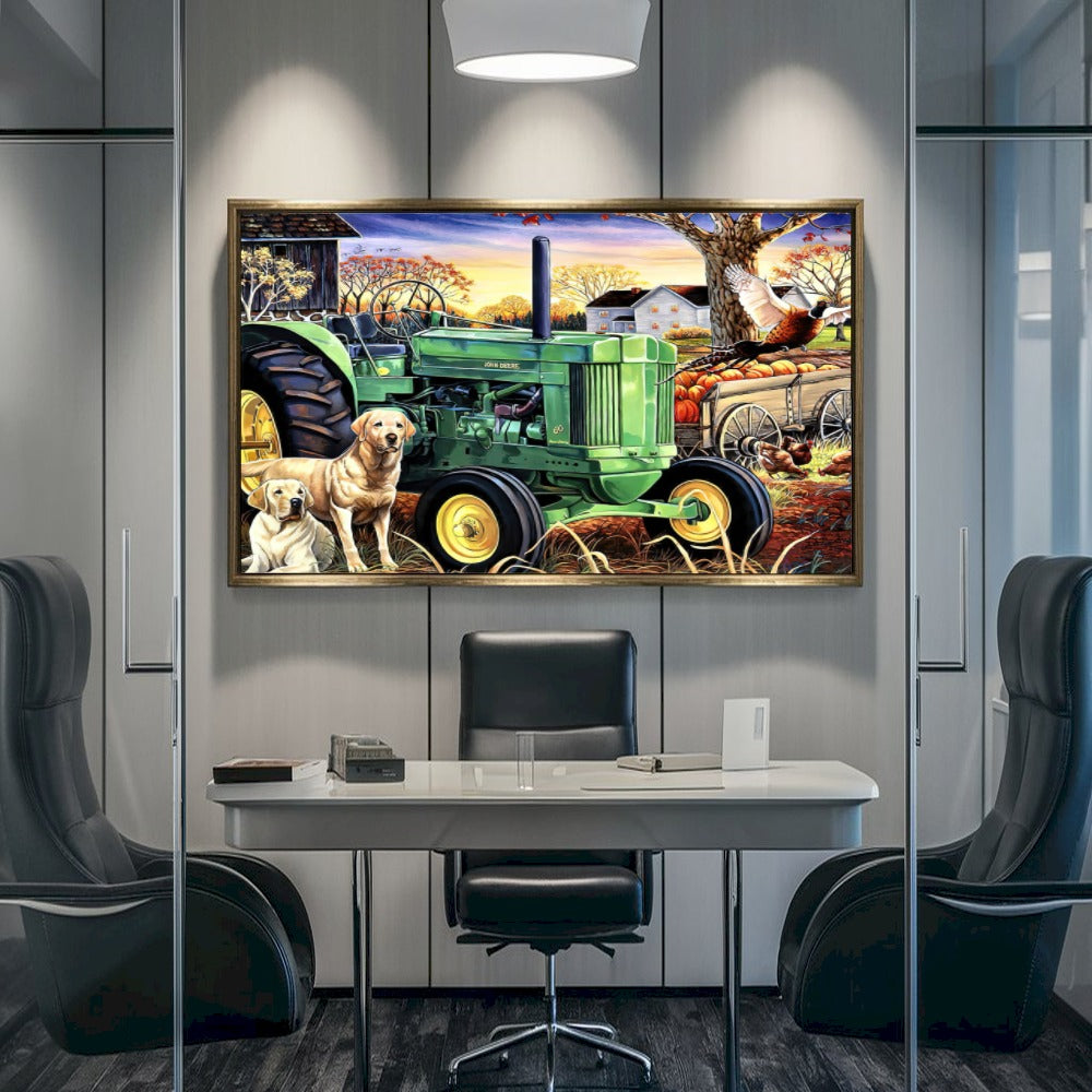 Quadro Fazenda E Trator Vintage Estilo Pintura