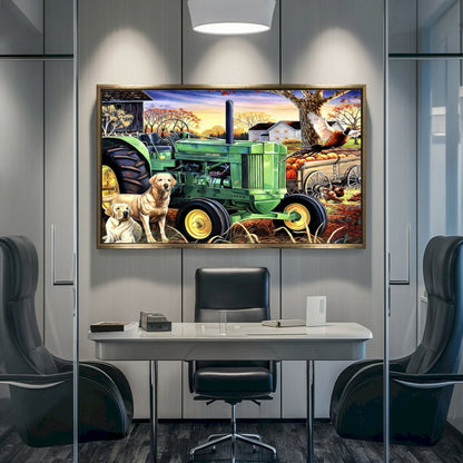 Quadro Fazenda E Trator Vintage Estilo Pintura