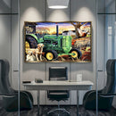 Quadro Fazenda E Trator Vintage Estilo Pintura