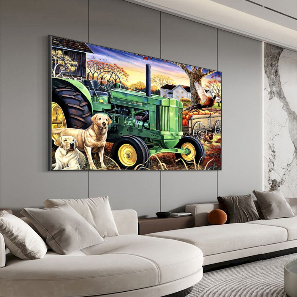 Quadro Fazenda E Trator Vintage Estilo Pintura