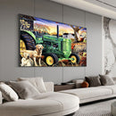 Quadro Fazenda E Trator Vintage Estilo Pintura