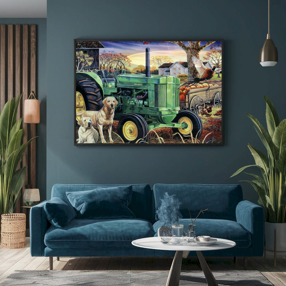 Quadro Fazenda E Trator Vintage Estilo Pintura