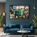 Quadro Fazenda E Trator Vintage Estilo Pintura