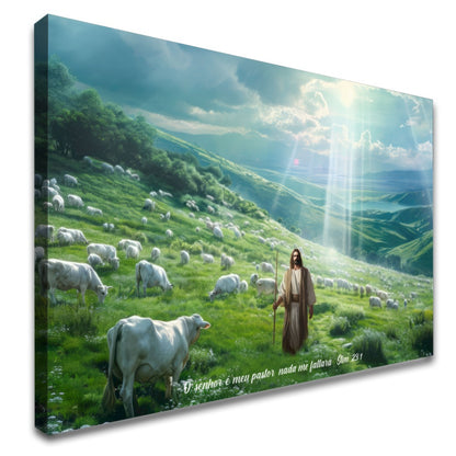 Quadro Jesus Abençoando Gado Pastando