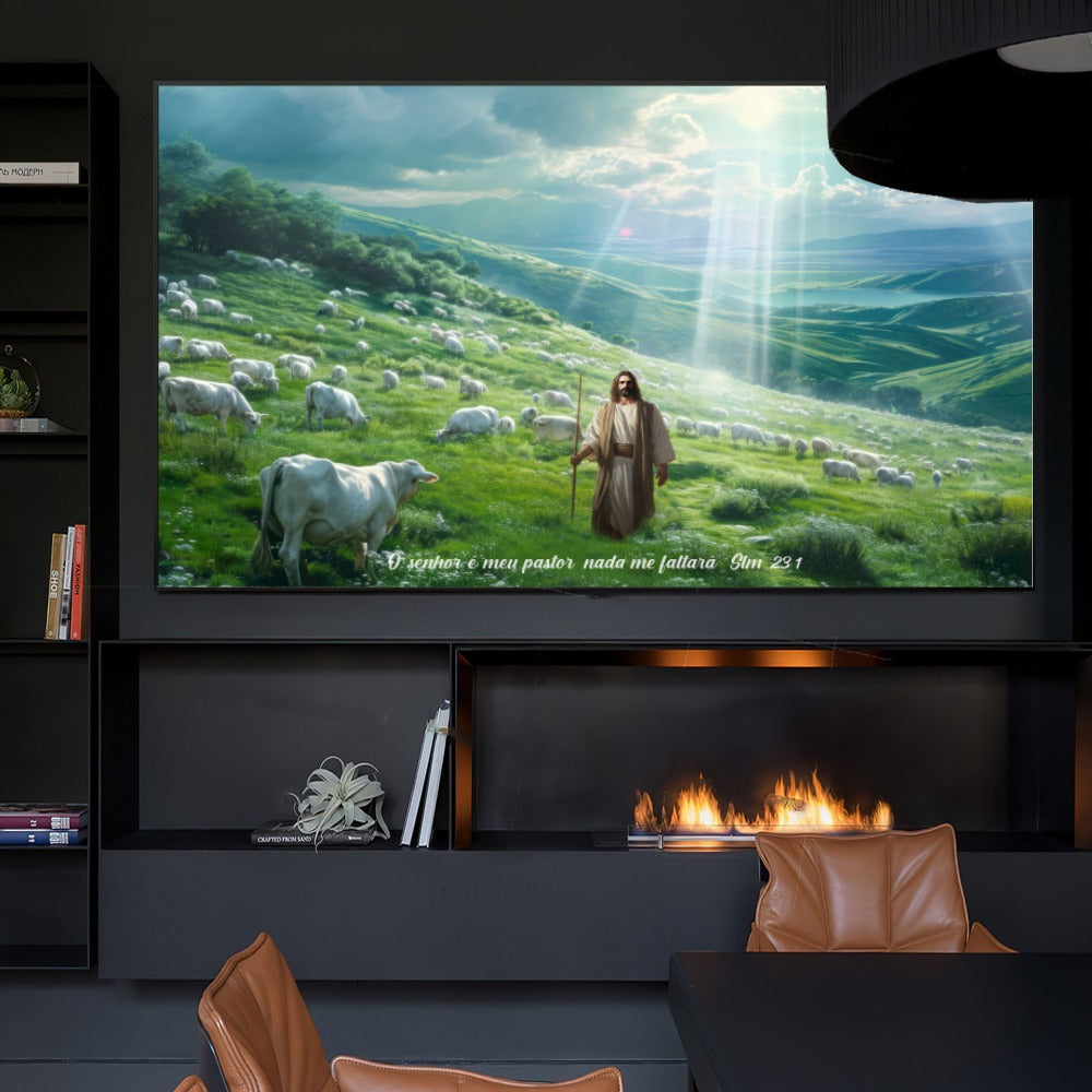 Quadro Jesus Abençoando Gado Pastando