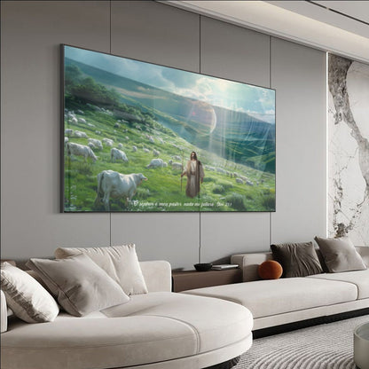 Quadro Jesus Abençoando Gado Pastando