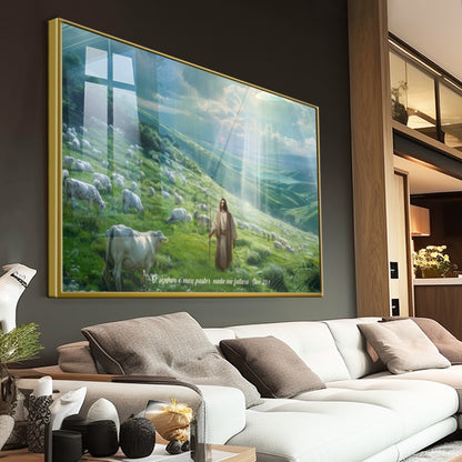 Quadro Jesus Abençoando Gado Pastando
