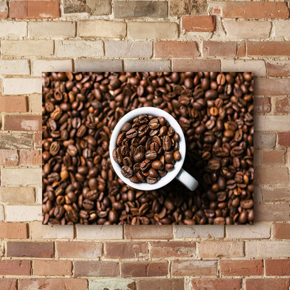 Quadro Grãos E Xícara De Café