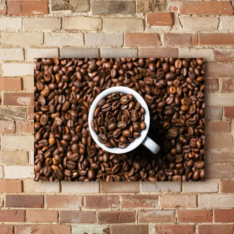 Quadro Grãos E Xícara De Café