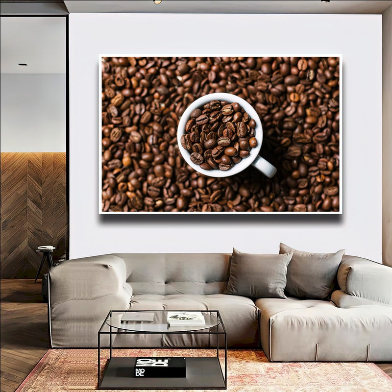 Quadro Grãos E Xícara De Café