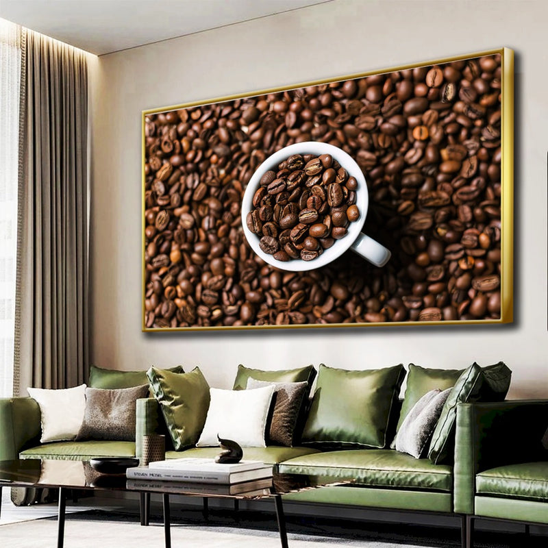 Quadro Grãos E Xícara De Café