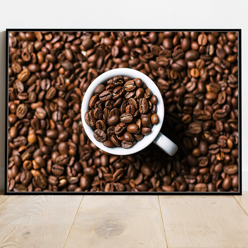 Quadro Grãos E Xícara De Café