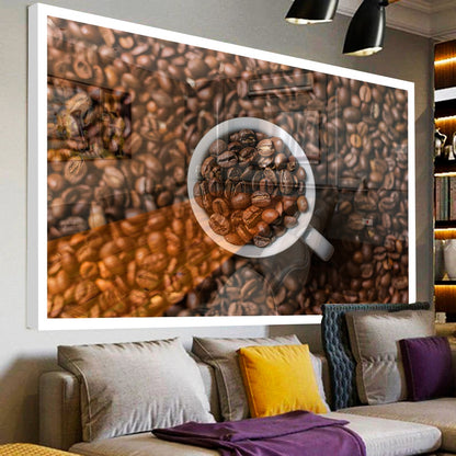 Quadro Grãos E Xícara De Café