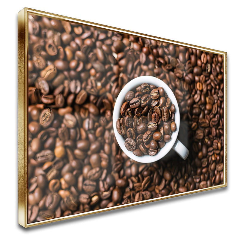 Quadro Grãos E Xícara De Café
