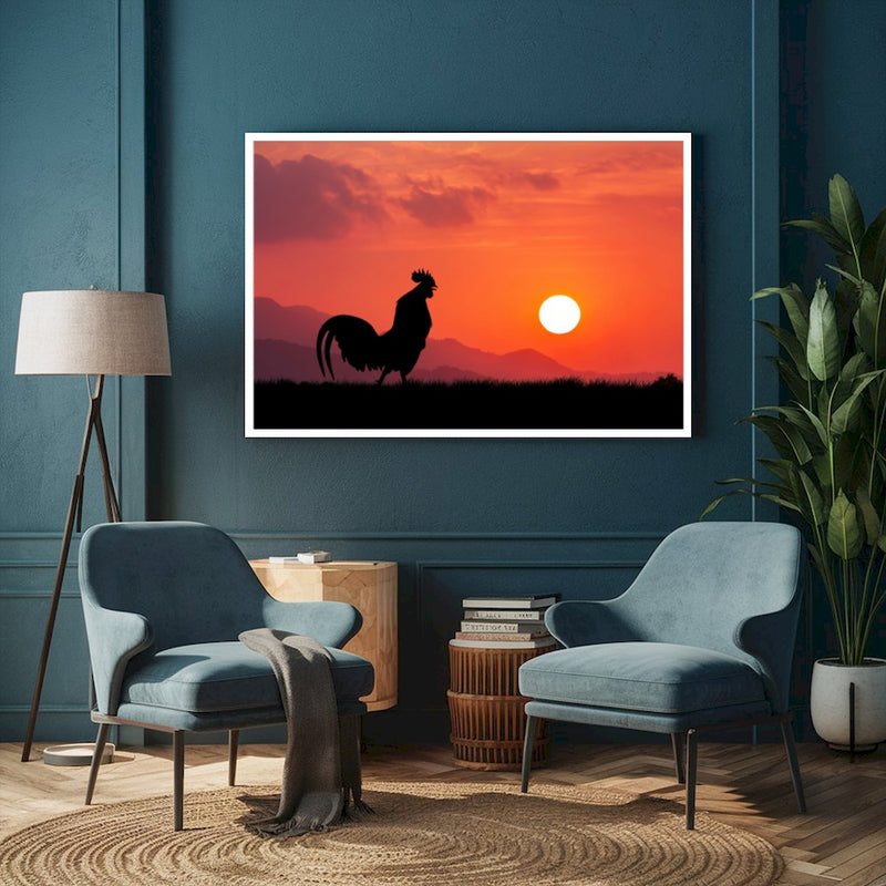 Quadro Galo Cantando Nascer Do Sol