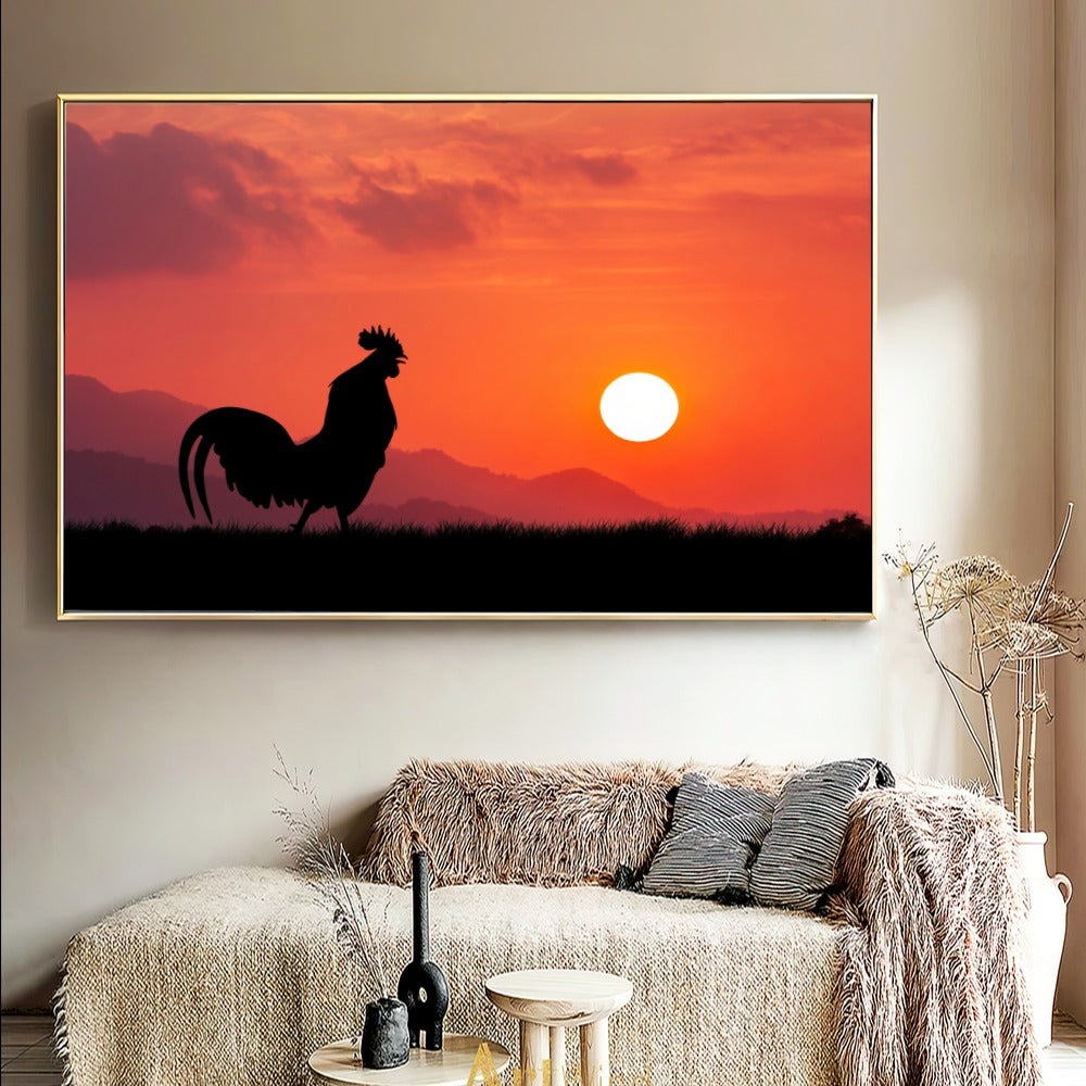 Quadro Galo Cantando Nascer Do Sol