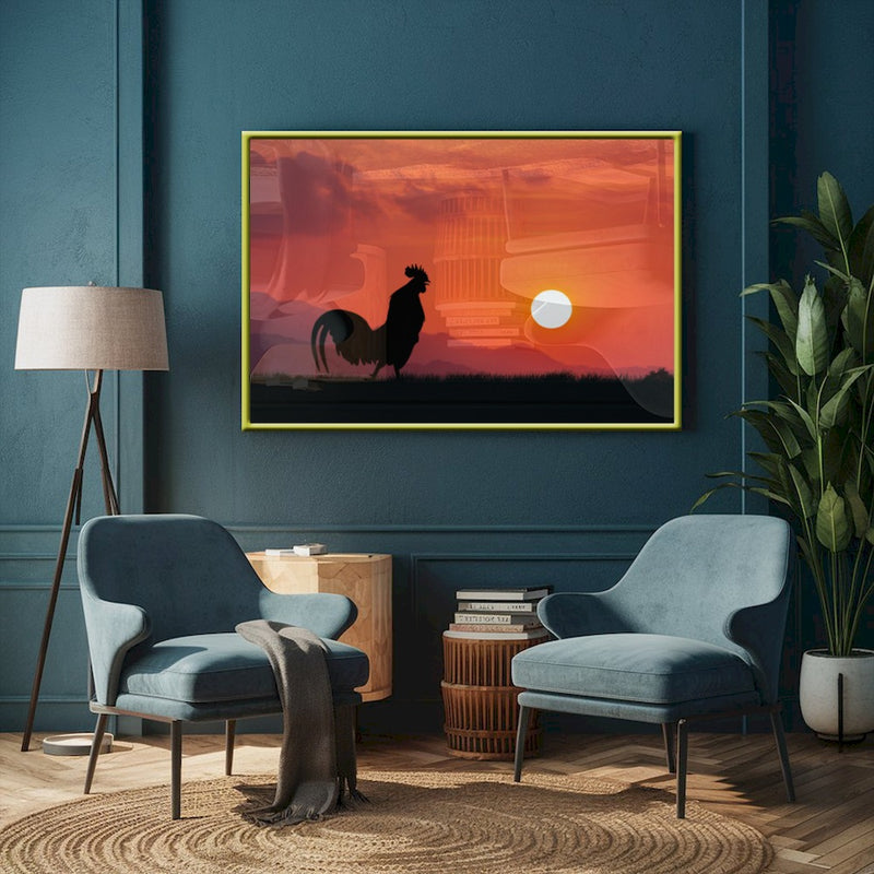 Quadro Galo Cantando Nascer Do Sol
