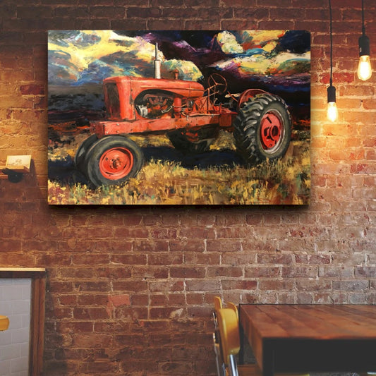 Quadro Pintura Trator Vintage Encostado