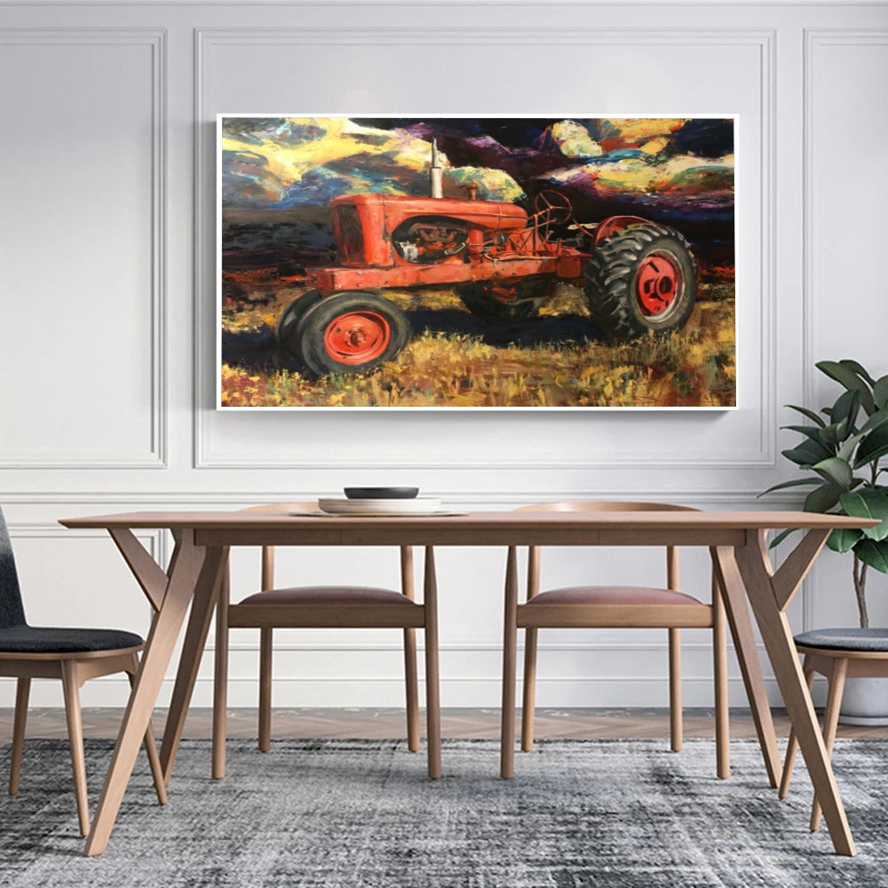 Quadro Pintura Trator Vintage Encostado