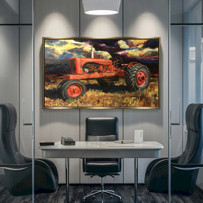 Quadro Pintura Trator Vintage Encostado