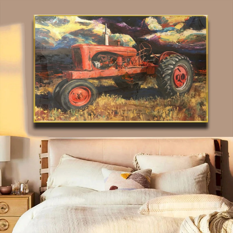 Quadro Pintura Trator Vintage Encostado
