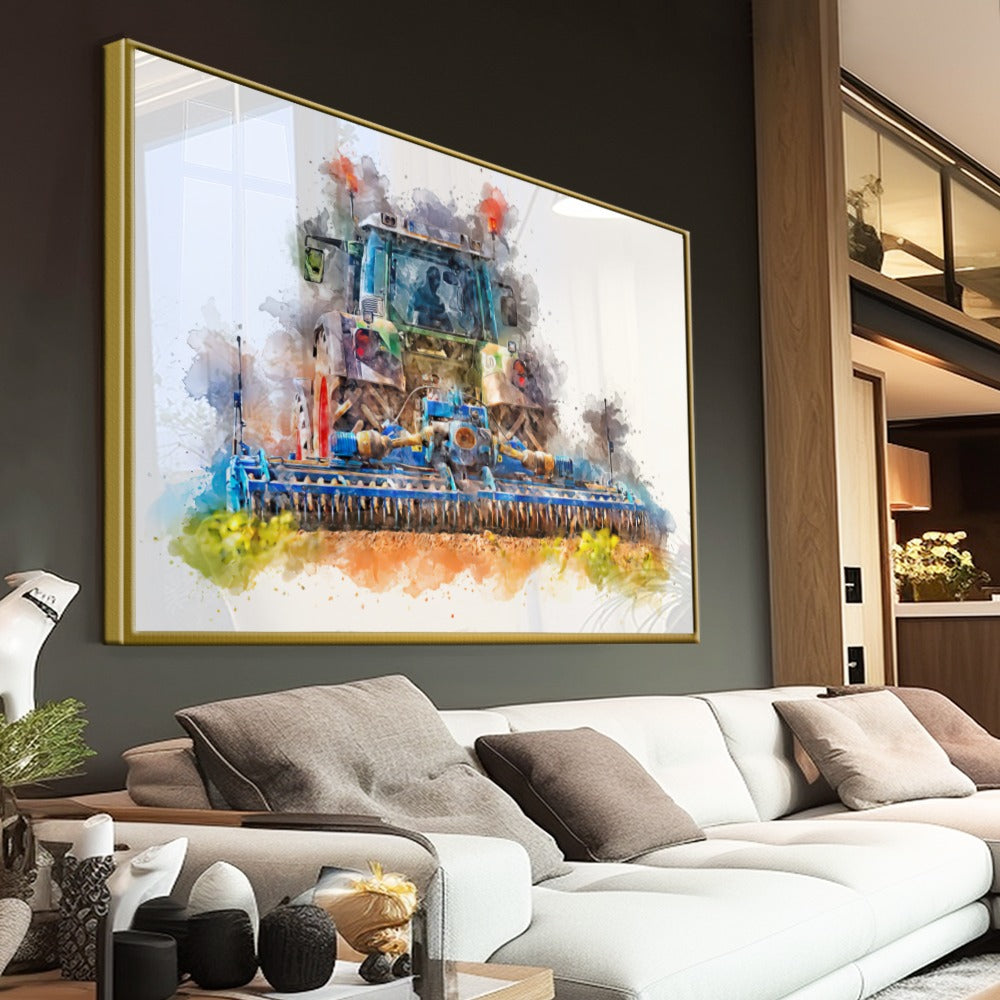 Quadro Trator Arando Pintura