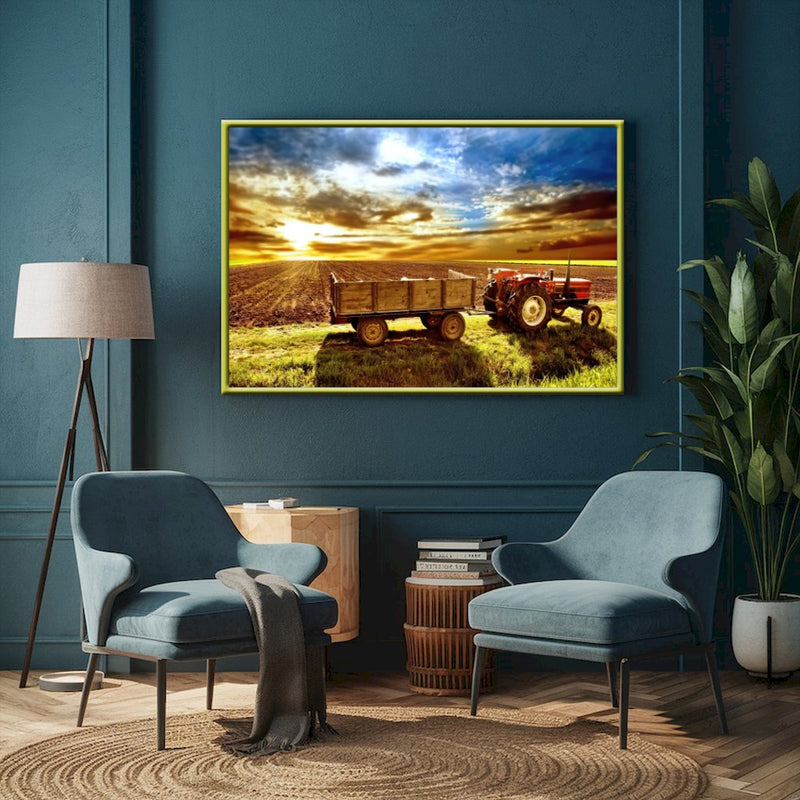 Quadro Trator E Carreto Antigo Por Do Sol