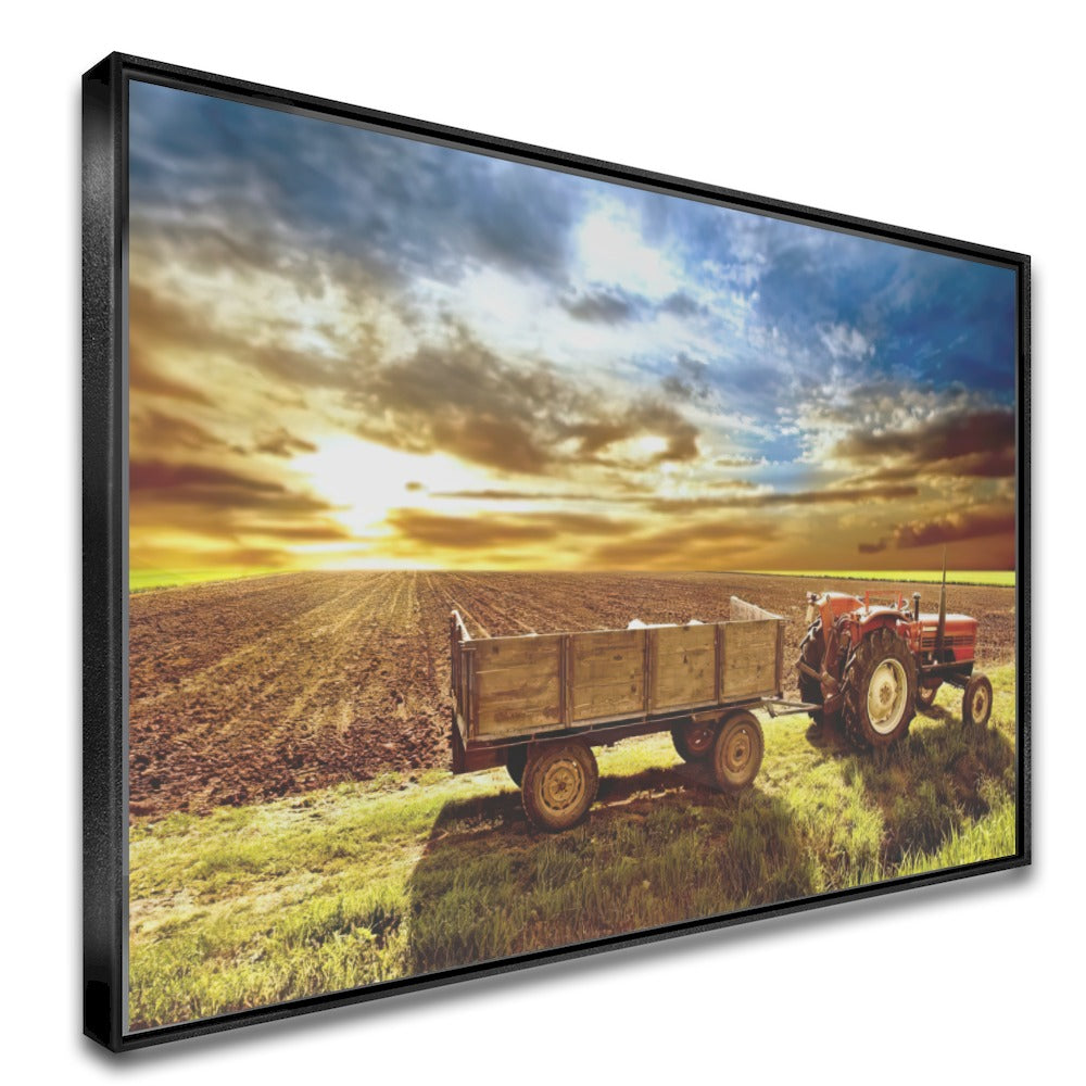 Quadro Trator E Carreto Antigo Por Do Sol
