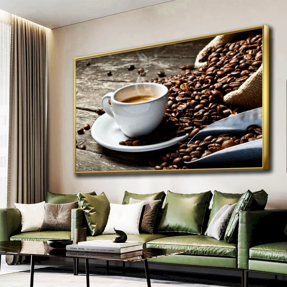 Quadro Xícara De Café E Grãos