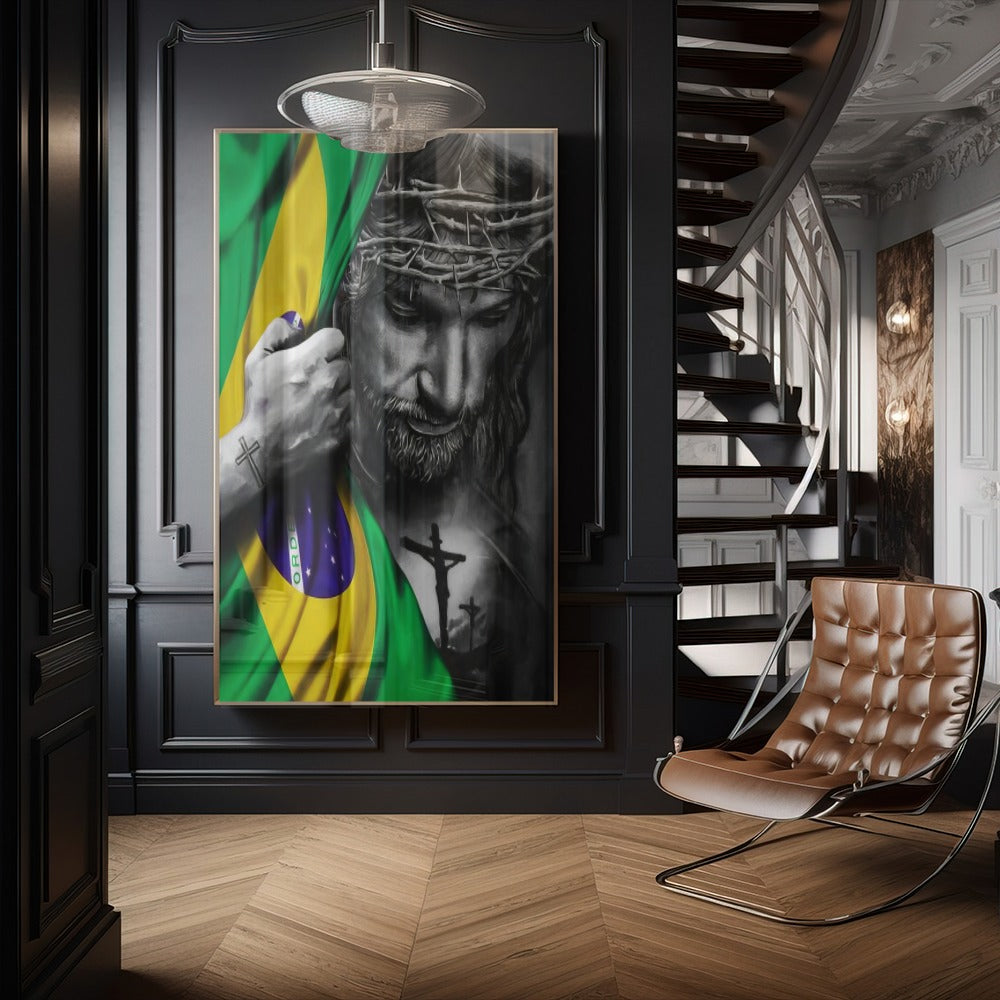 Quadro Jesus E Bandeira Nacional