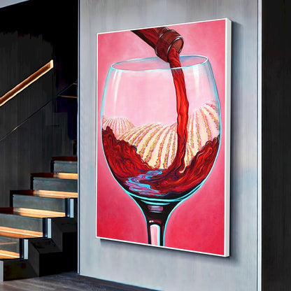 Quadro Taça De Vinho E Vinhedos Estilo Pintura