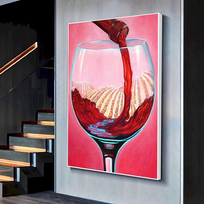 Quadro Taça De Vinho E Vinhedos Estilo Pintura
