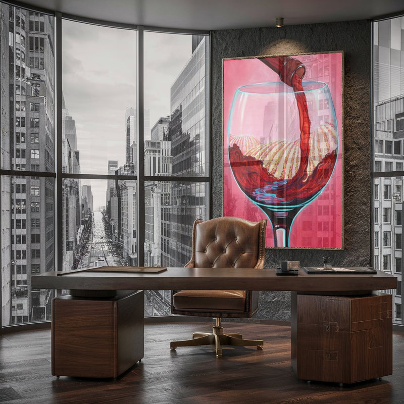 Quadro Taça De Vinho E Vinhedos Estilo Pintura