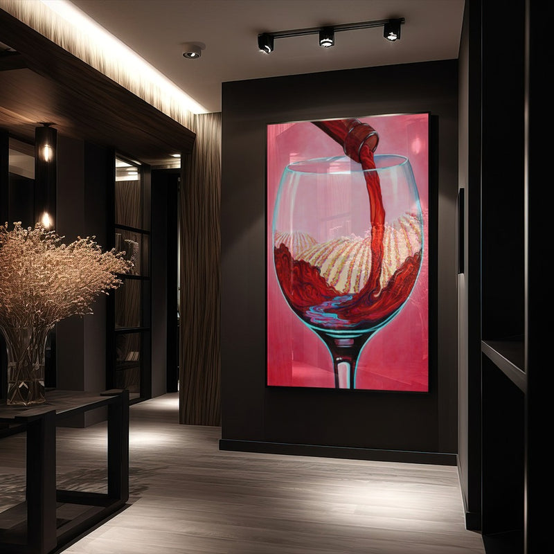Quadro Taça De Vinho E Vinhedos Estilo Pintura
