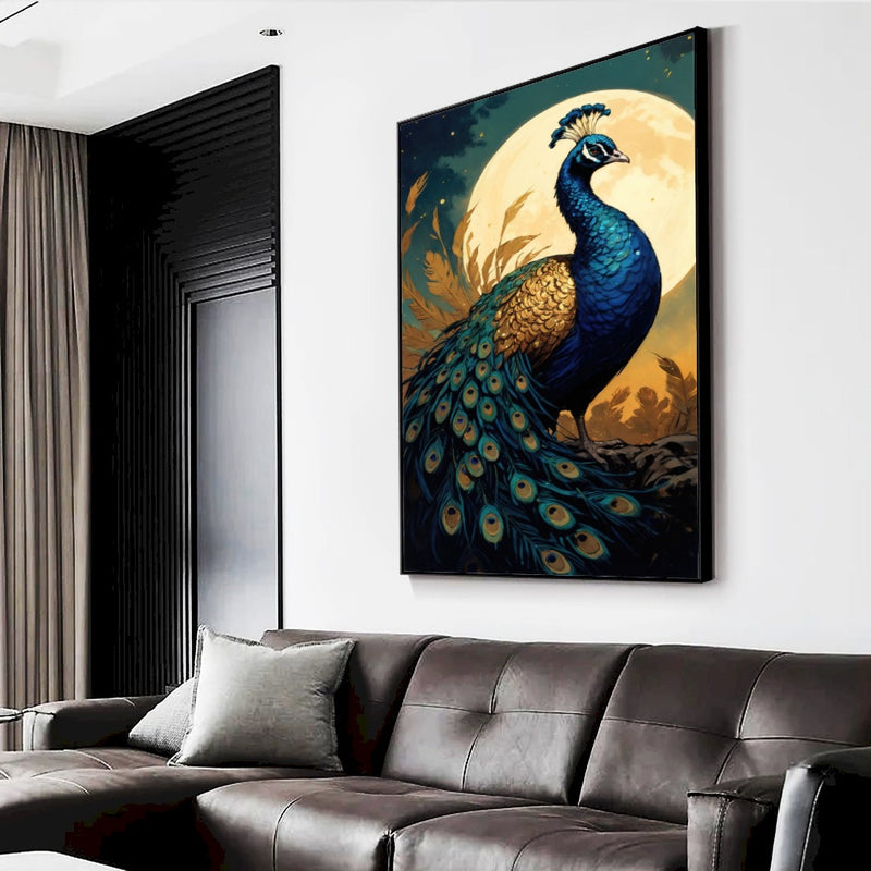 Quadro Pintura Pavão E Lua Cheia