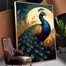 Quadro Pintura Pavão E Lua Cheia
