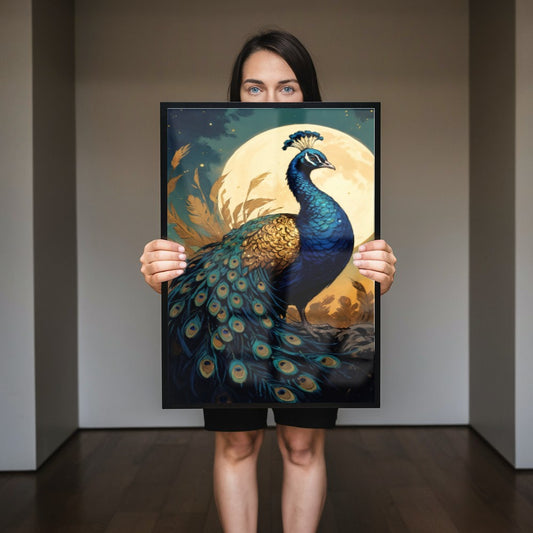 Quadro Pintura Pavão E Lua Cheia